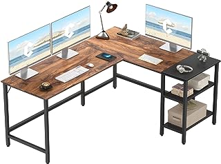 CubiCubi Escritorio de Esquina Gaming Gamer - 150 * 120 cm Mesa en Forma L con 2 Estantes de Almacenamiento, Pata Ajustabl...