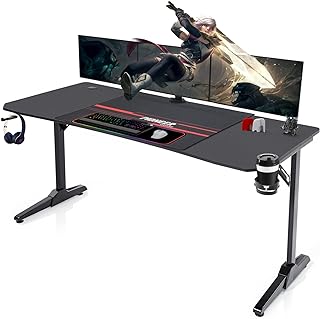 Devoko Mesa Gaming 160 x 60 cm, Escritorio Gaming de Fibra de Carbono, Escritorio de Juego Ergonómico con Alfombrilla de R...