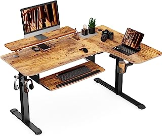 Eureka Ergonomic Escritorio de Altura Ajustable eléctrico 155 × 110 cm Escritorio Grande Mesa de Jugador en Forma de L con...