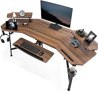 EUREKA ERGONOMIC Mesa Gaming LED 182x76 cm Escritorio Gaming para Ordenador en Forma de ala con Bandeja para Teclado,Ajust...