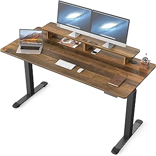 EUREKA ERGONOMIC Escritorio Vertical eléctrico de 160 × 74cm, con Soporte de visualización y Tiras de luz led, posición se...