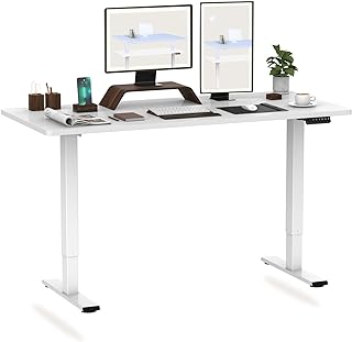 FLEXISPOT EB2 Escritorio de Pie Eléctrico con Tablero Entero(Blanco,160X80cm)｜Standing Desk Elevable Ajustable en Altura 7...