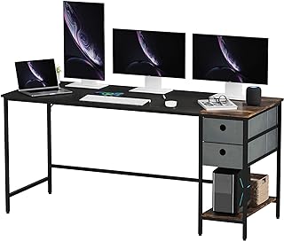 SANODESK Escritorio de Ordenador de 160 x 60 x 75 cm, Mesa con Estantes de Almacenamiento, Mesa para PC con cajones, Escri...